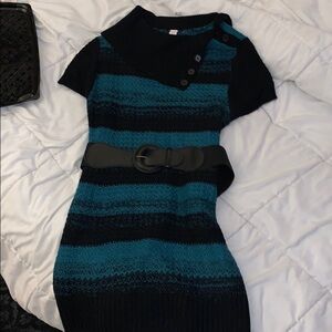 Black and turquoise belted dress